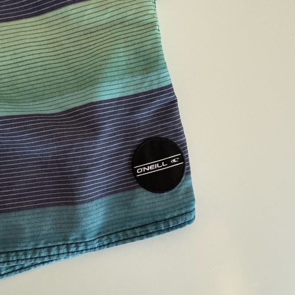 O’Neill Men's Blue and Green Striped Swim Shorts Size 38 - Picture 2 of 7